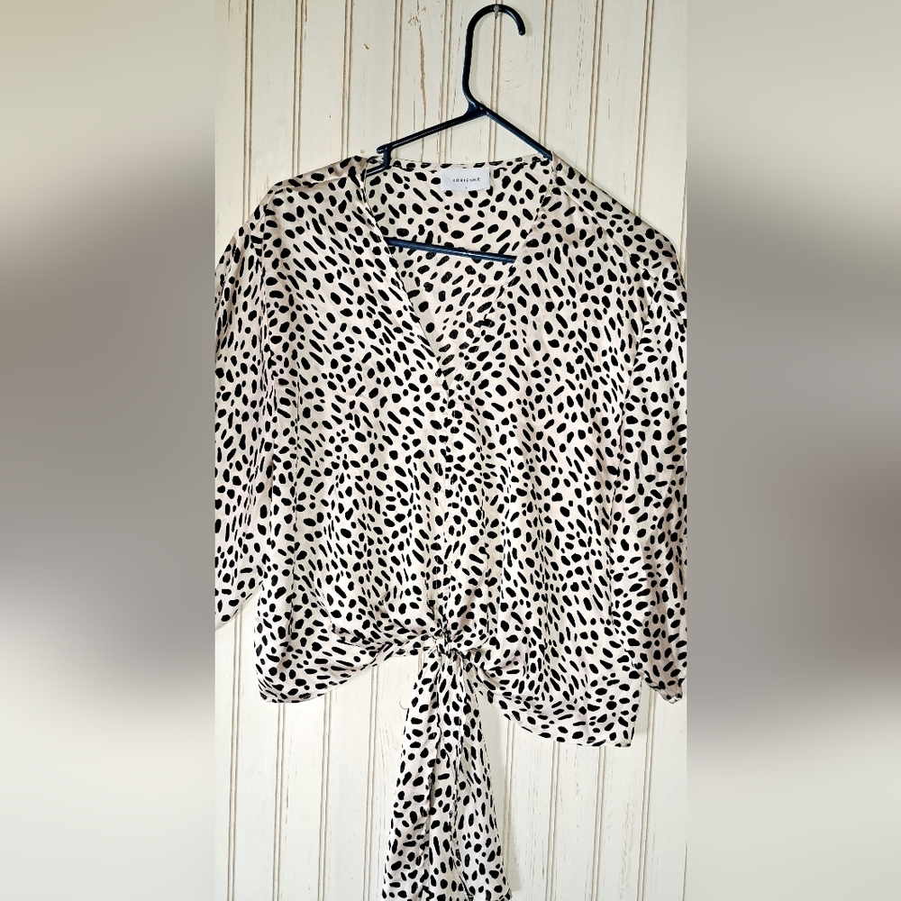 Ladies Adrienne Leopard Print Tie Front Cropped Blouse Oversized Going Out Small